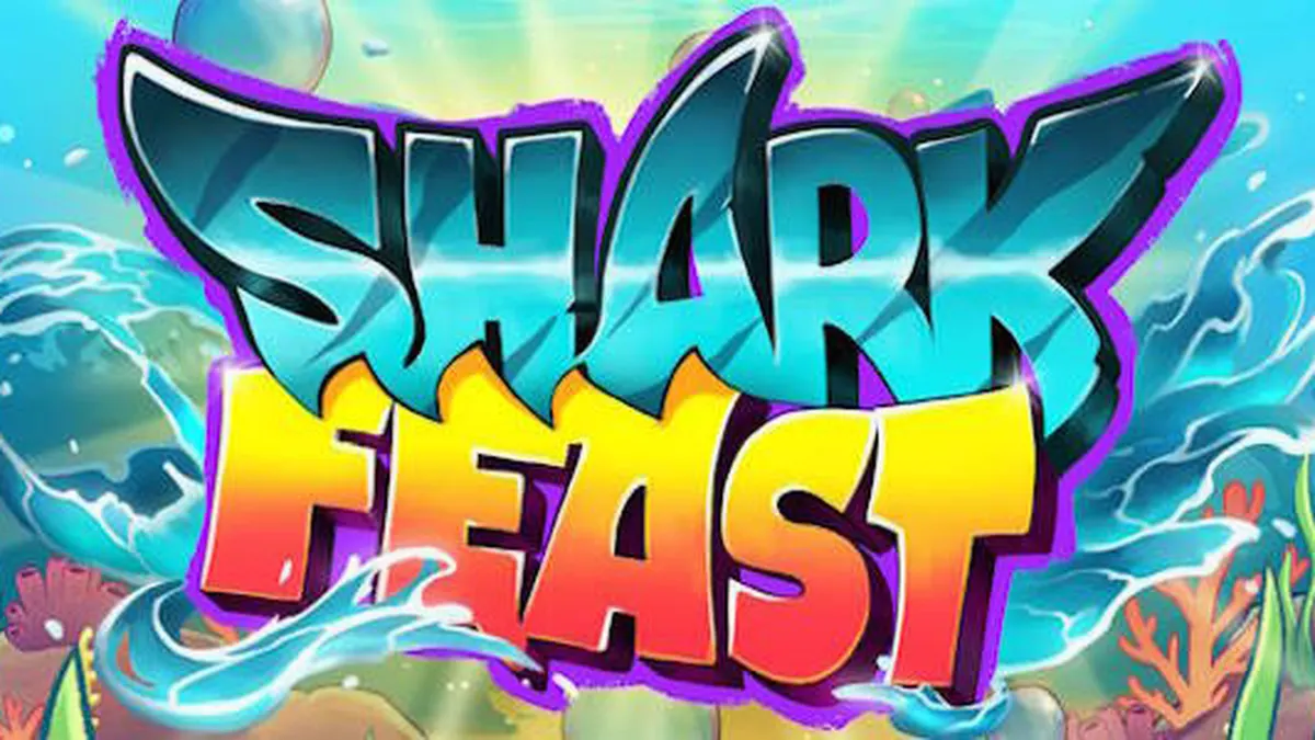 Tampilan visual pesta bawah laut neon di slot Shark Feast