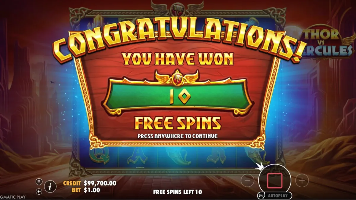 Thor vs Hercules slot game battle screen