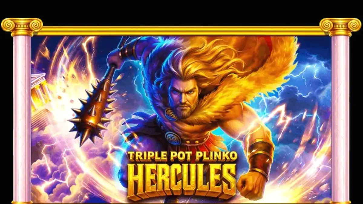 Tampilan visual slot Triple Pot Plinko – Hercules dengan latar belakang Gunung Olympus dan simbol pot mitologi.